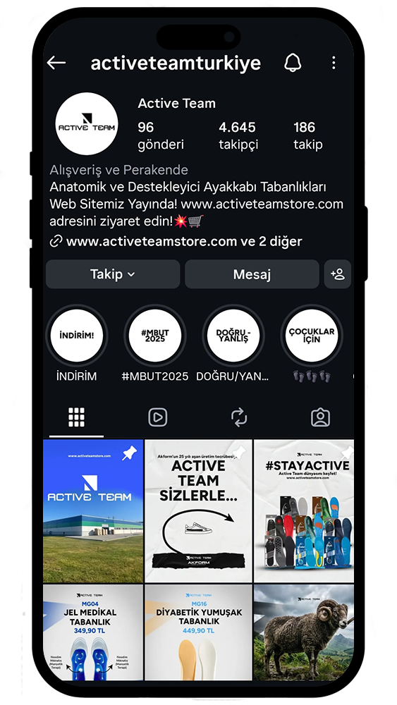 Active Team sosyal medya sayfasının telefon mockup görünümü